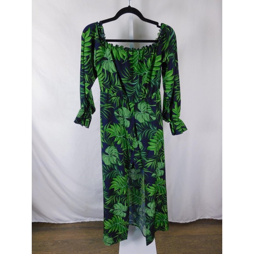 SHEIN Romper Womens Medium Green Off The Shoulder Long Sleeve Floral Ruffle